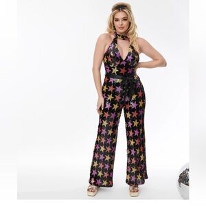 Stellar jumpsuit Star sequins black colorful stars 🌟 halter romper